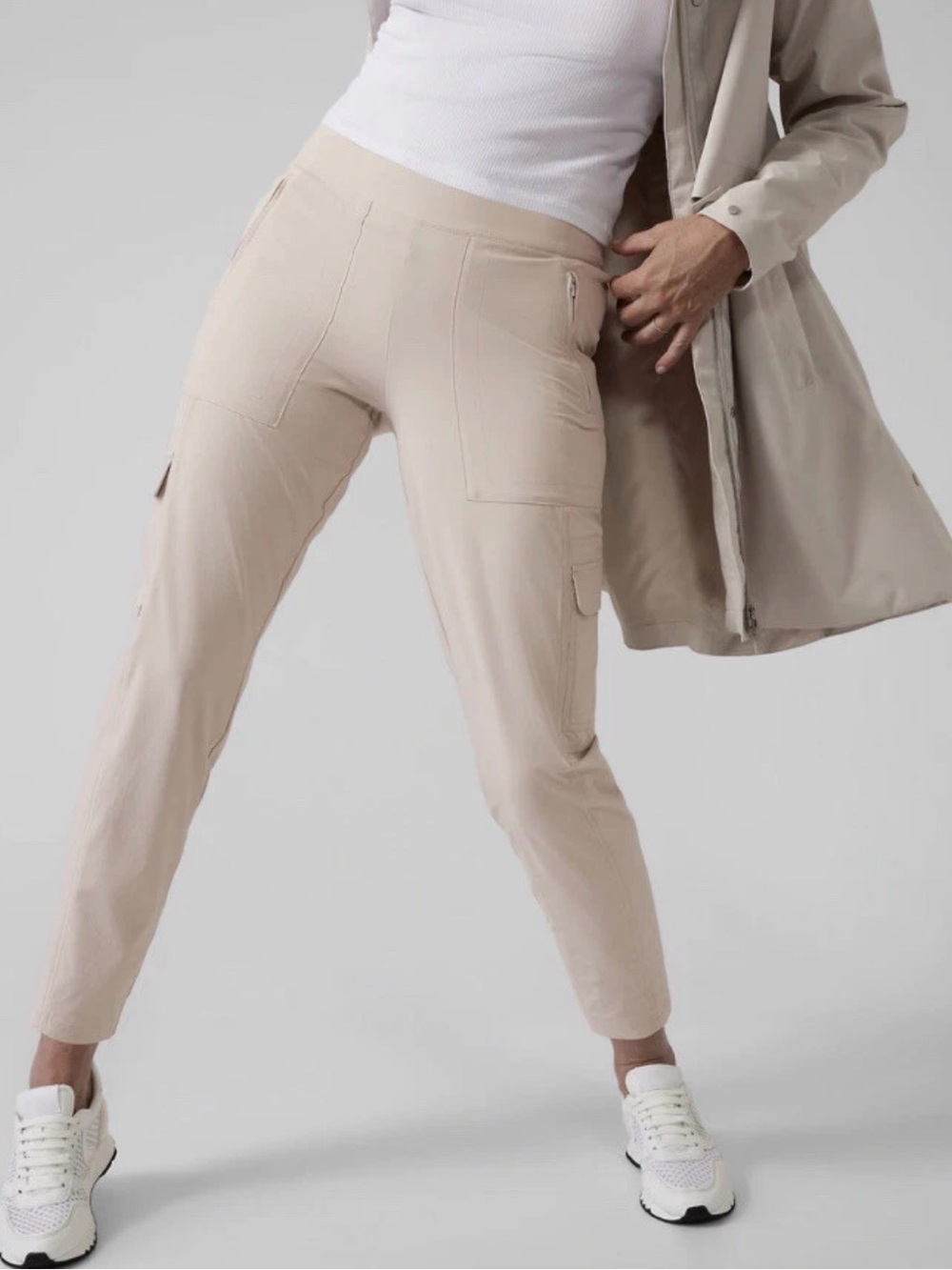 Athleta Beige High-Rise Cargo Ankle Pants